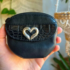 Brighton Black Leather Coin Purse with Silver Heart Accent
